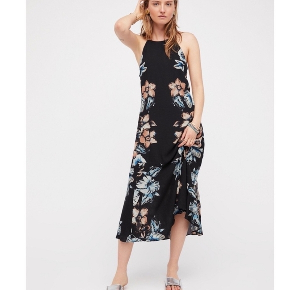 Free People Back To You Midi Dress Floral Boho Sides Straps Beachy Summer M - Picture 1 of 9